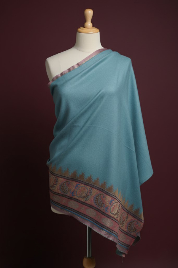 Sky Blue Shawl With Long Side Borders