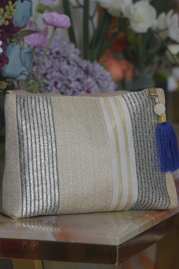 Off White Glitter Fabric Bag