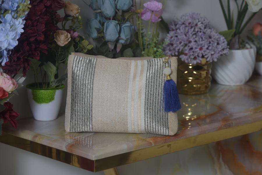 Off White Glitter Fabric Bag