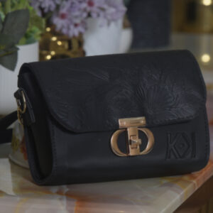 Black Hand Bag with Flowers Top