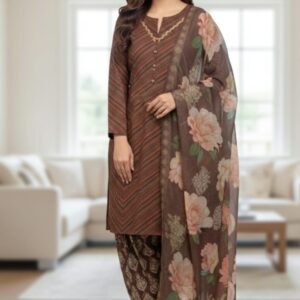 Brown Raw Silk 3PC