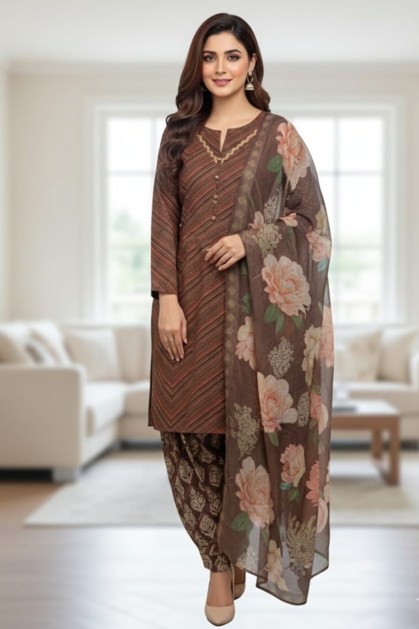 Brown Raw Silk 3PC