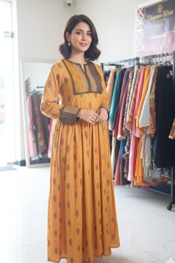 Yellow Lawn Long Frock