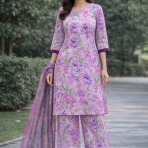 Floral Pink Silk 3Pc