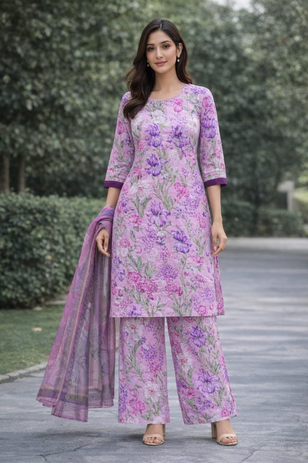 Floral Pink Silk 3Pc