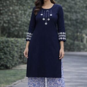 Royal Blue Rib Lawn Coord set