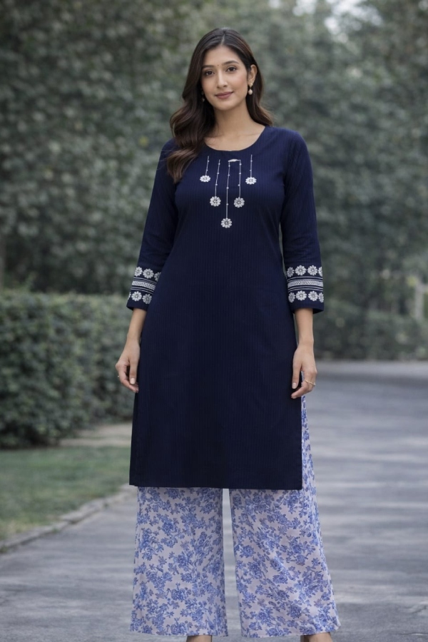 Royal Blue Rib Lawn Coord set