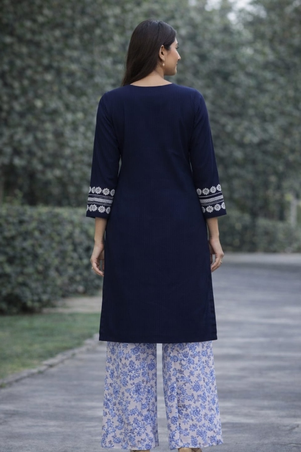Royal Blue Rib Lawn Coord set - Image 3