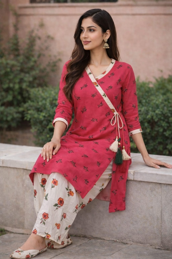 Embroidered Red and White Coord Set