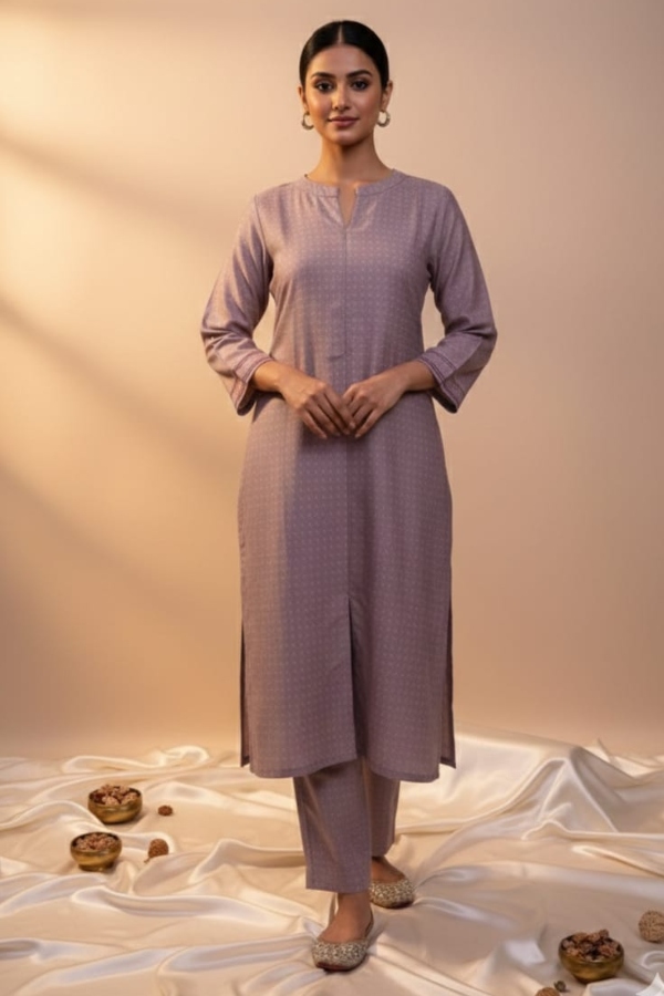 Purple Dobby Masoori Coord Set